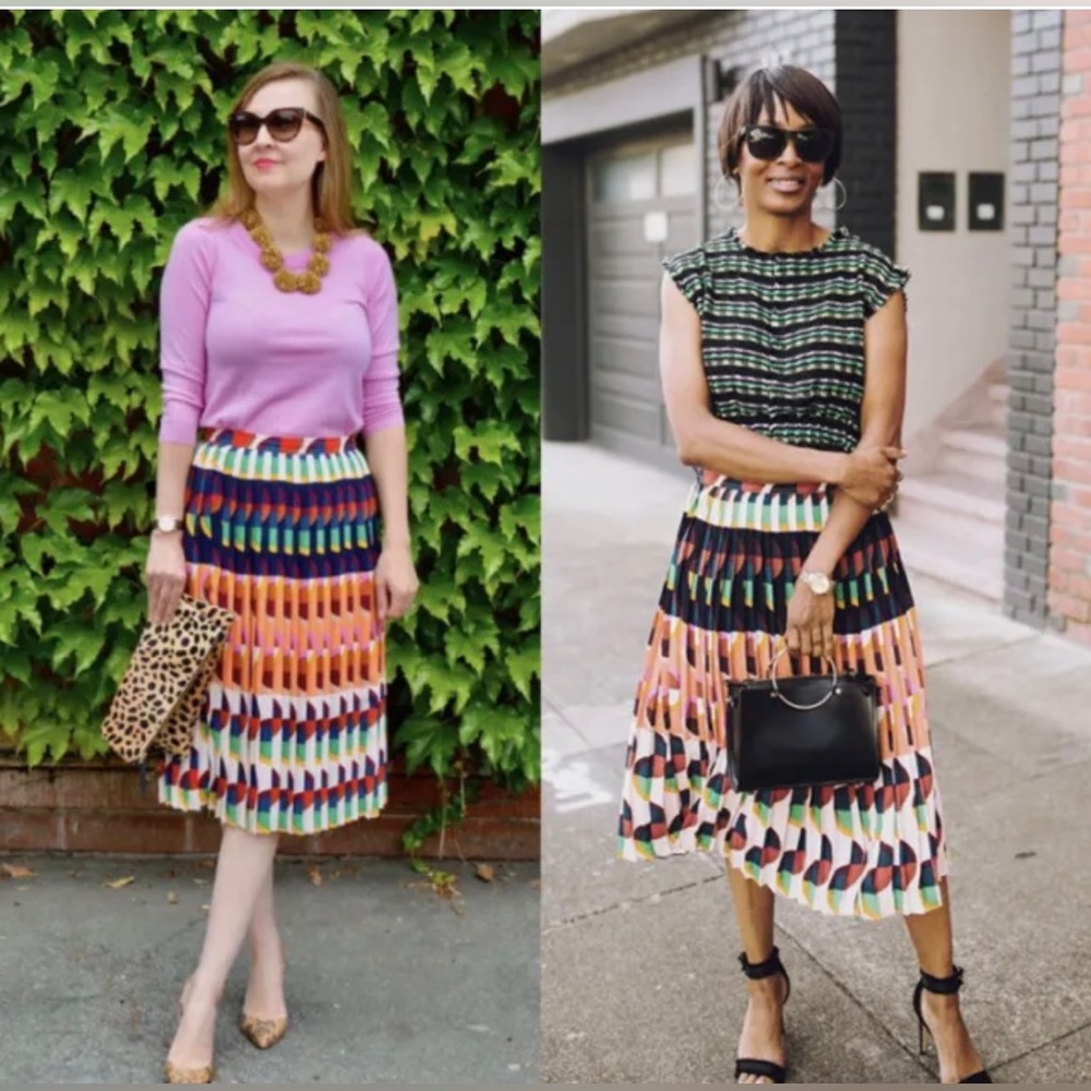 J. Crew 365 Pleated midi skirt in art deco print, size 2P NWT